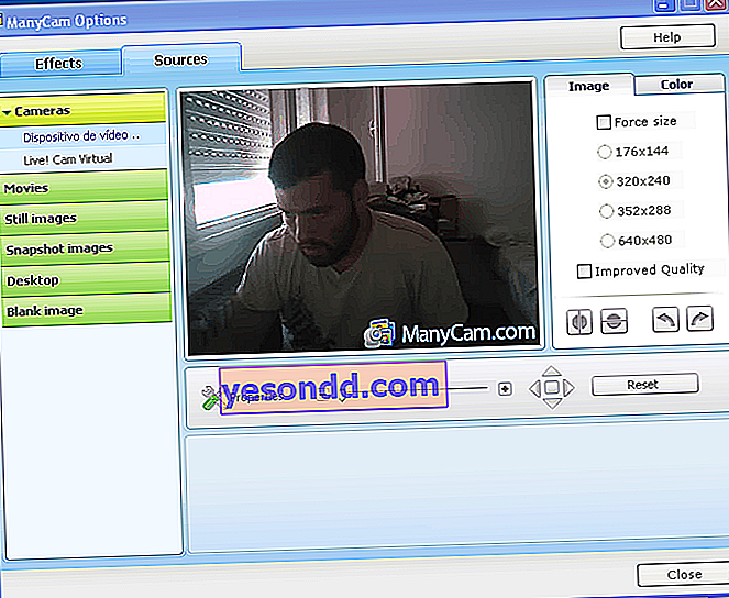 webcam della fotocamera tramite manycam